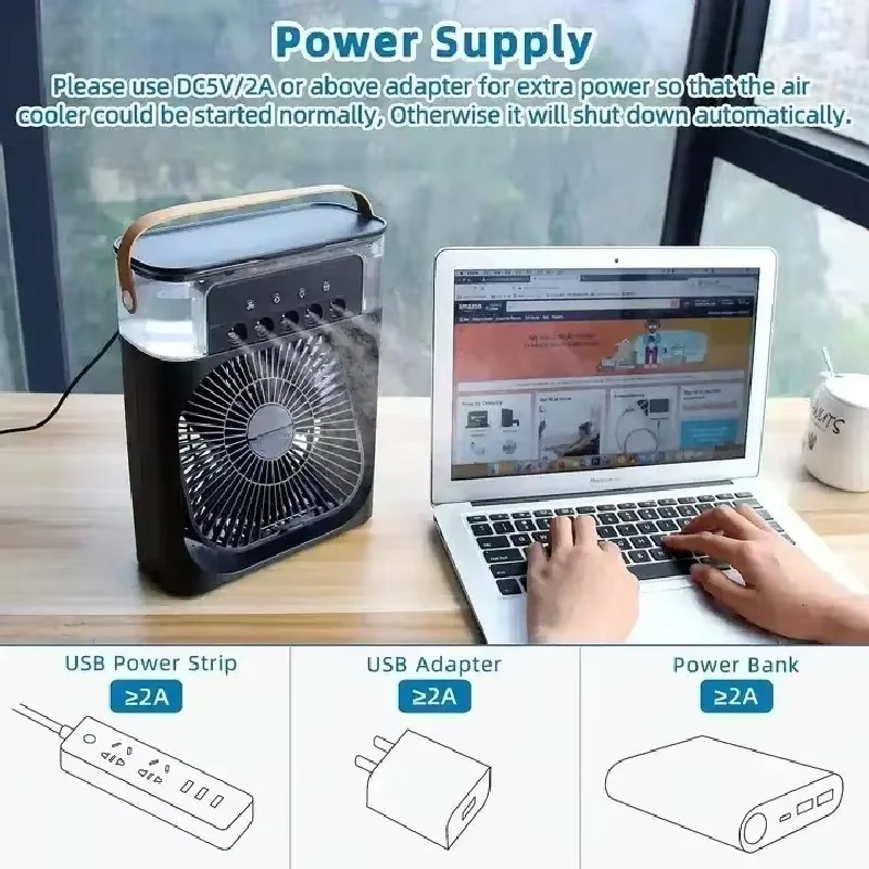 BreezyBox™ – Ventilatore Portatile 3-in-1 con Luce Notturna & Umidificatore